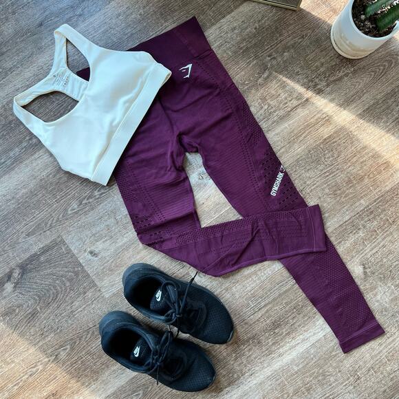 Gymshark Flawless Knit Tights In Ruby Mesh Leggings High Rise - Picture 1 of 6